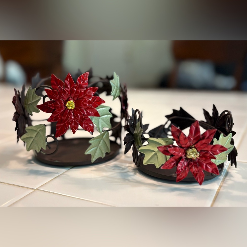 Sonoma Goods, Poinsettia Metal Candle Holders Set of 2, Width 3.5 in and 4 in - Picture 1 of 5